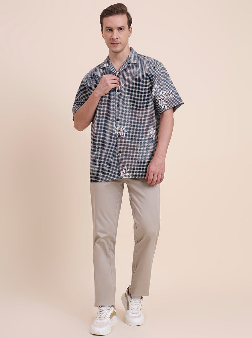 Navy & Green Printed Slim Fit Casual Shirt | JadeBlue