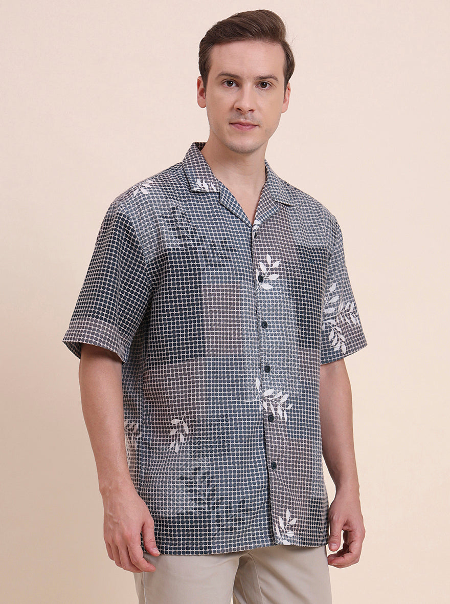 Navy & Green Printed Slim Fit Casual Shirt | JadeBlue