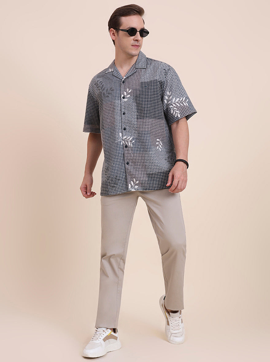 Navy & Green Printed Slim Fit Casual Shirt | JadeBlue