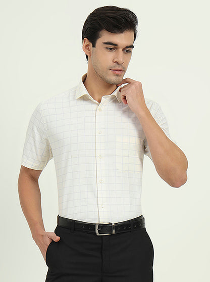 Off-White & Grey Checked Regular Fit Formal Shirt | Greenfibre