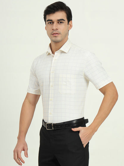 Off-White & Grey Checked Regular Fit Formal Shirt | Greenfibre