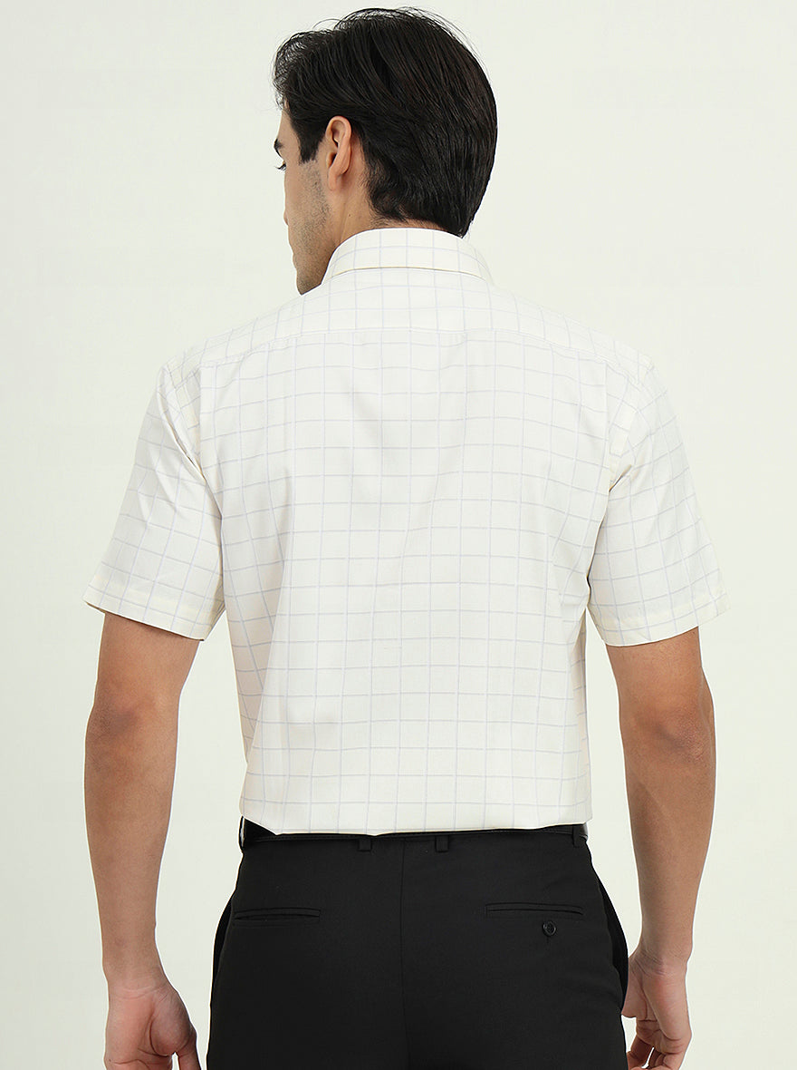 Off-White & Grey Checked Regular Fit Formal Shirt | Greenfibre