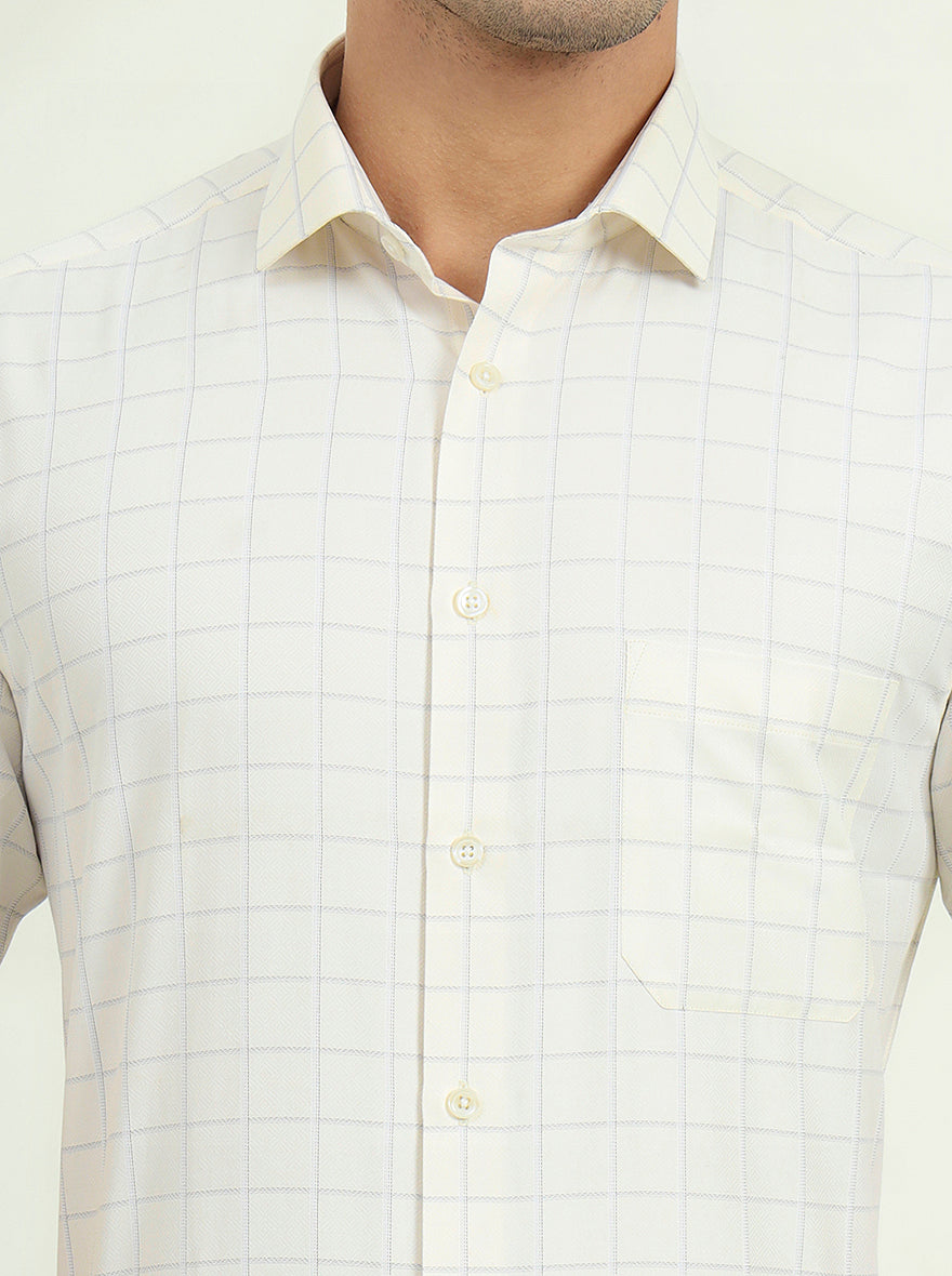 Off-White & Grey Checked Regular Fit Formal Shirt | Greenfibre