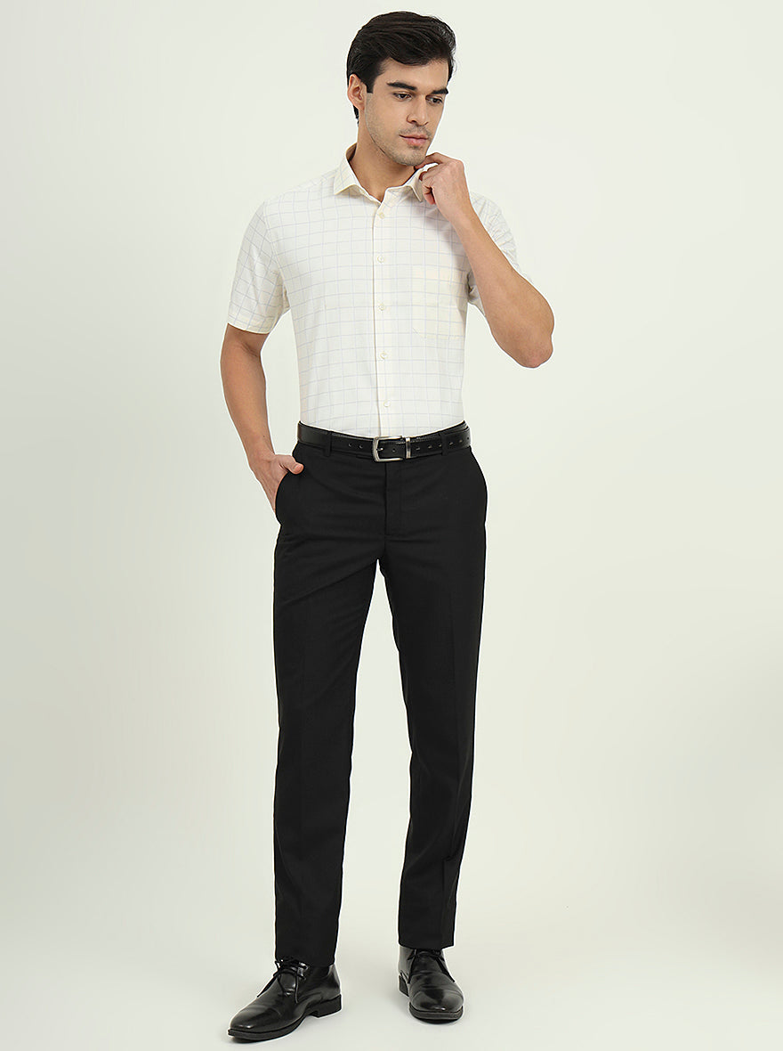 Off-White & Grey Checked Regular Fit Formal Shirt | Greenfibre