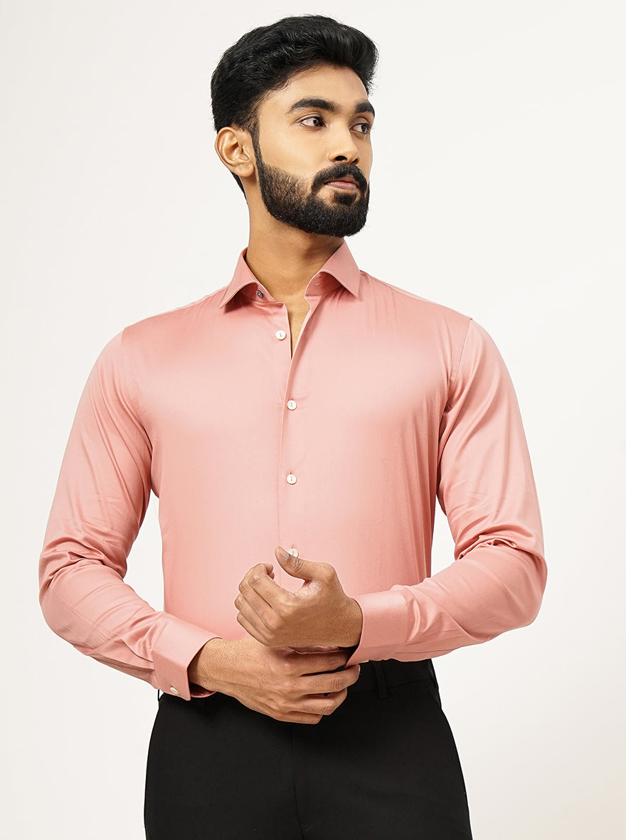 Dusty Pink Solid Slim Fit Party Wear Shirt | Wyre
