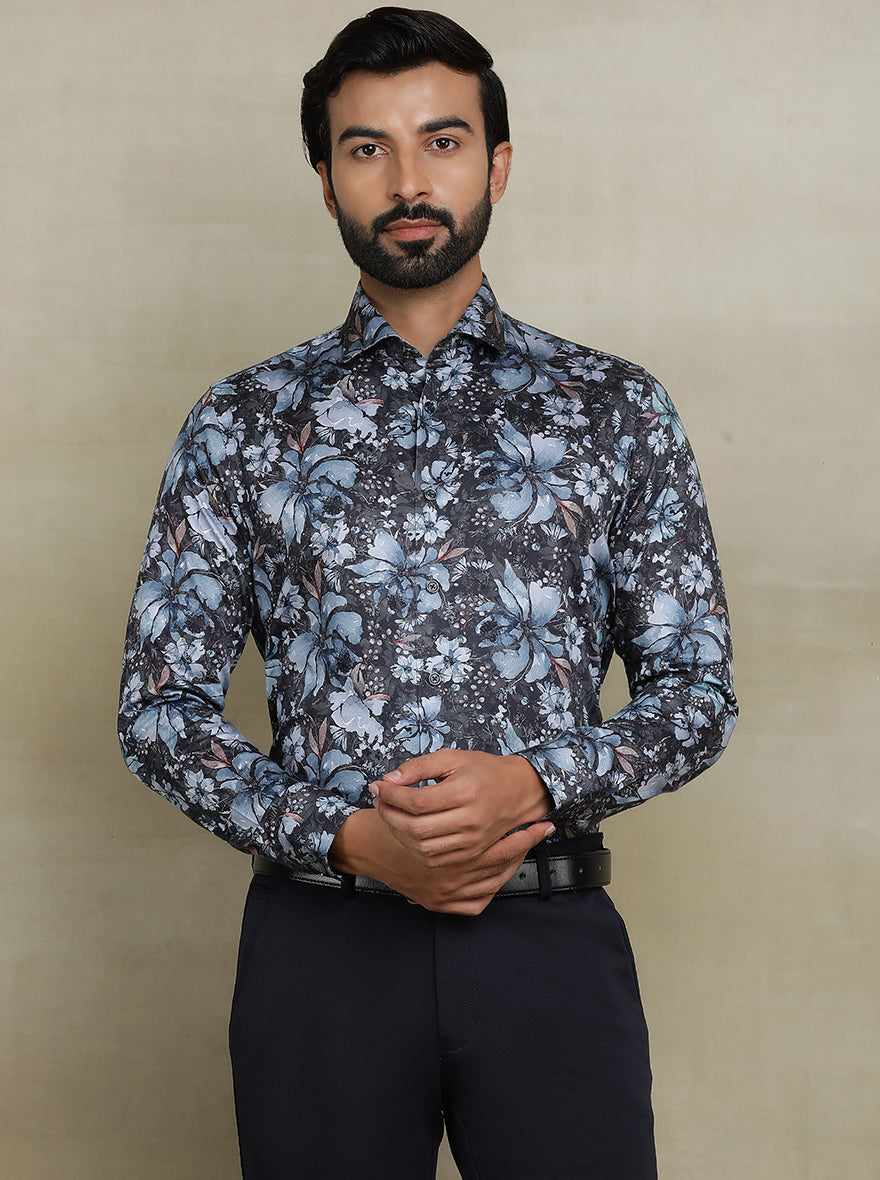 Dark Grey Printed Slim fit Party Wear Shirt | JB Studio