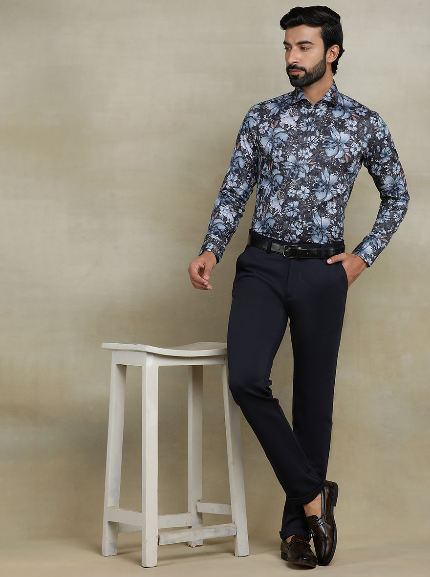 Dark Grey Printed Slim fit Party Wear Shirt | JB Studio
