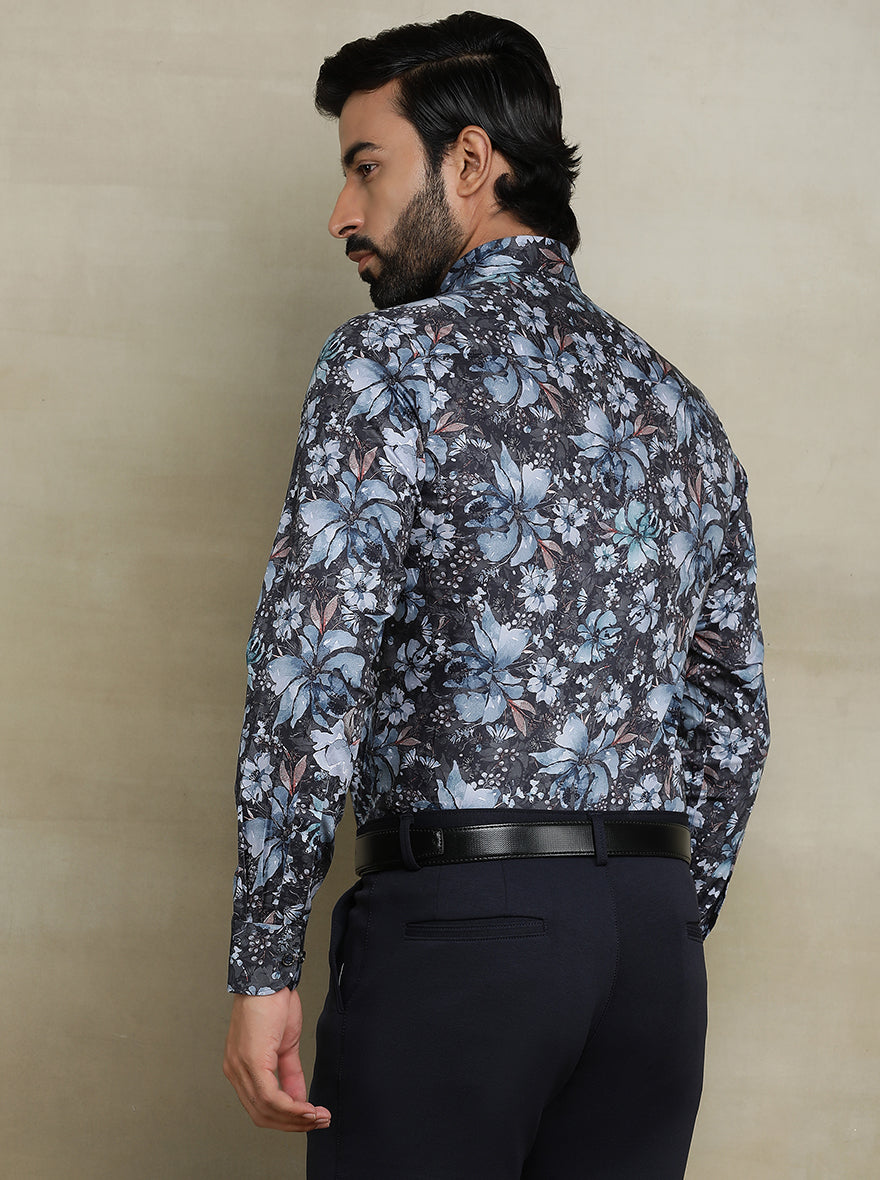 Dark Grey Printed Slim fit Party Wear Shirt | JB Studio