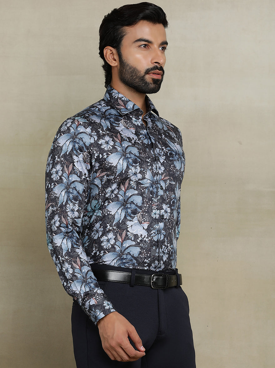 Dark Grey Printed Slim fit Party Wear Shirt | JB Studio
