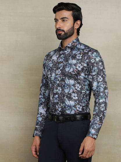 Dark Grey Printed Slim fit Party Wear Shirt | JB Studio