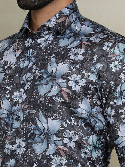 Dark Grey Printed Slim fit Party Wear Shirt | JB Studio