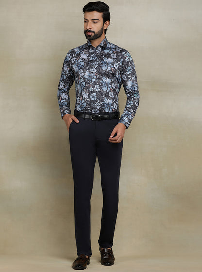 Dark Grey Printed Slim fit Party Wear Shirt | JB Studio