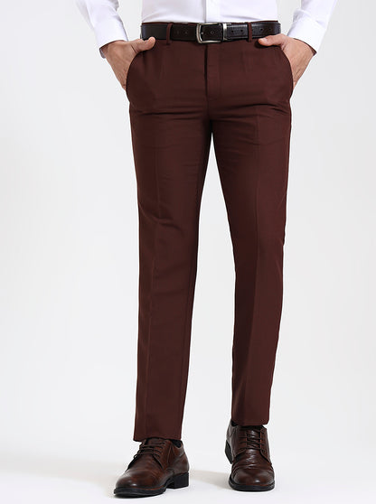 Rust Solid Slim Fit Formal Trouser | Metal