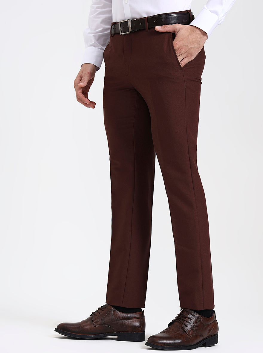 Rust Solid Slim Fit Formal Trouser | Metal