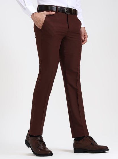 Rust Solid Slim Fit Formal Trouser | Metal