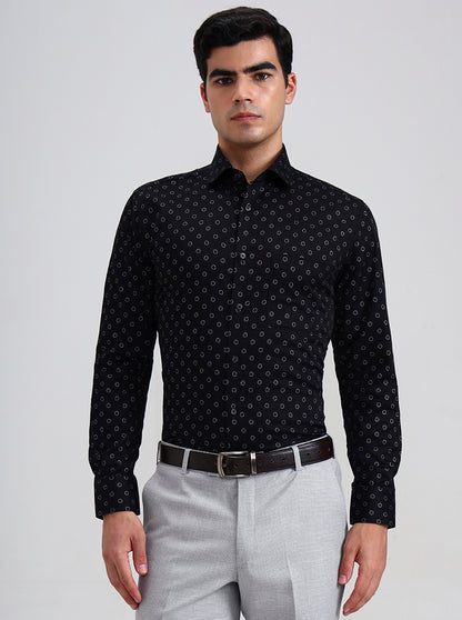Black Printed Slim Fit Formal Shirt | Metal