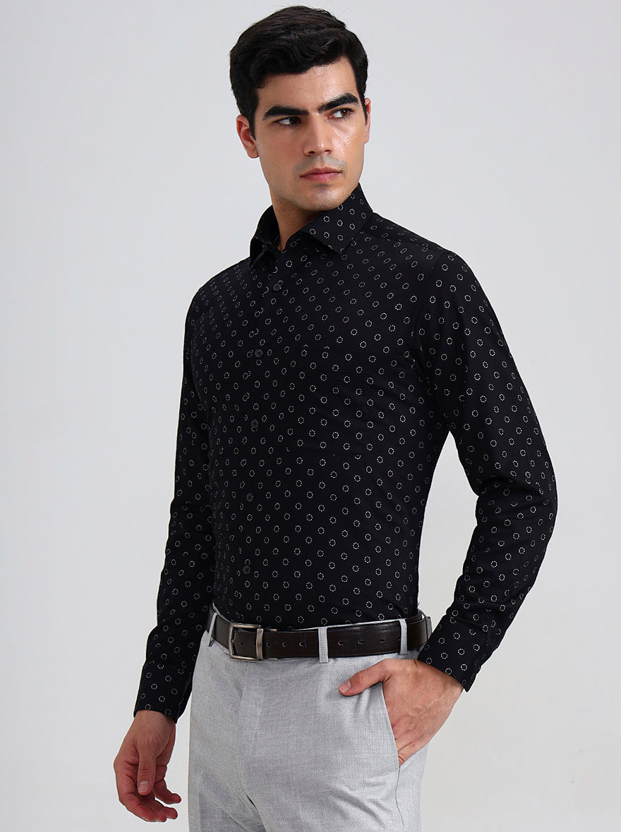 Black Printed Slim Fit Formal Shirt | Metal