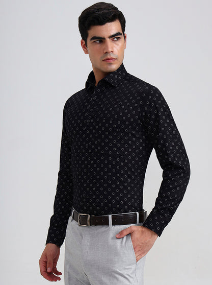 Black Printed Slim Fit Formal Shirt | Metal