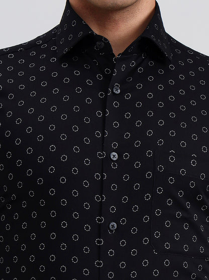 Black Printed Slim Fit Formal Shirt | Metal