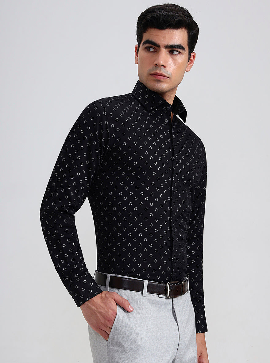 Black Printed Slim Fit Formal Shirt | Metal