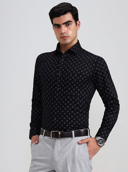 Black Printed Slim Fit Formal Shirt | Metal