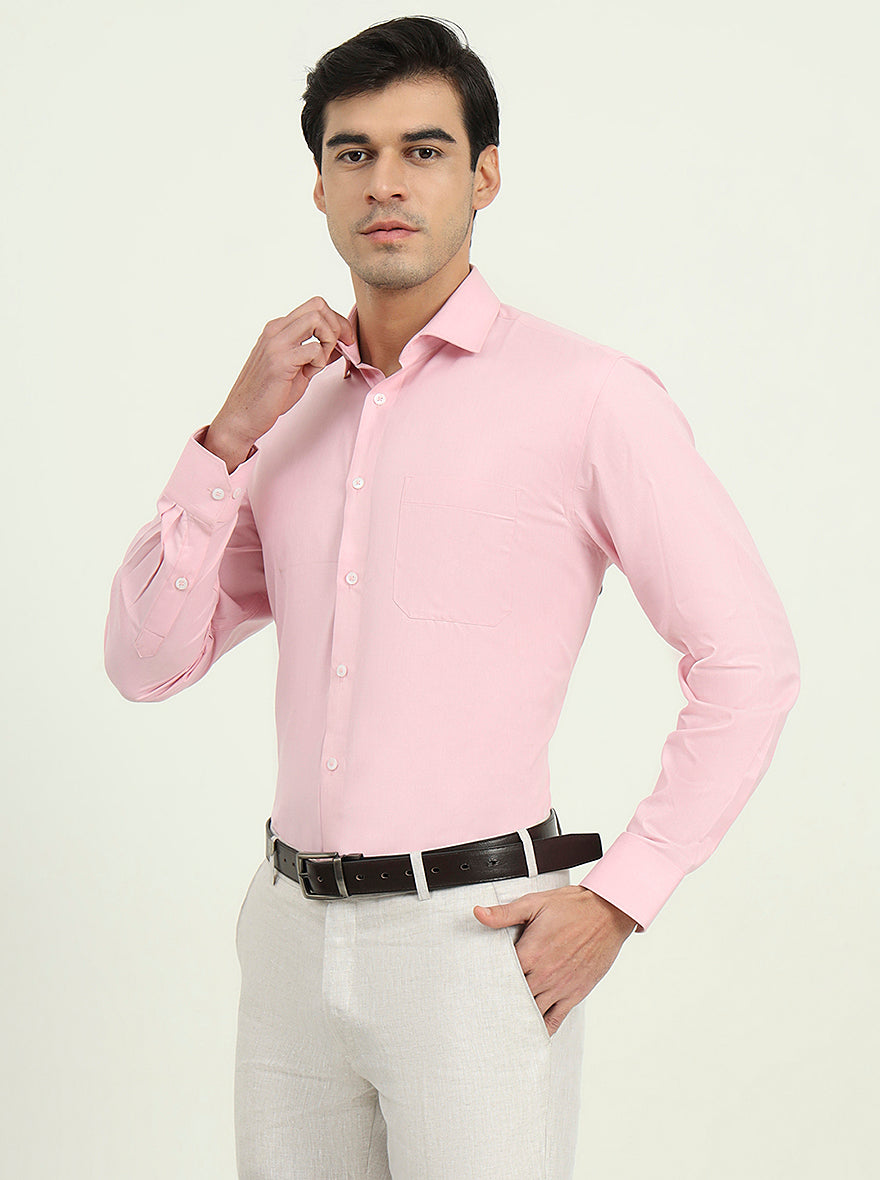Pink Solid Regular Fit Formal Shirt | Greenfibre