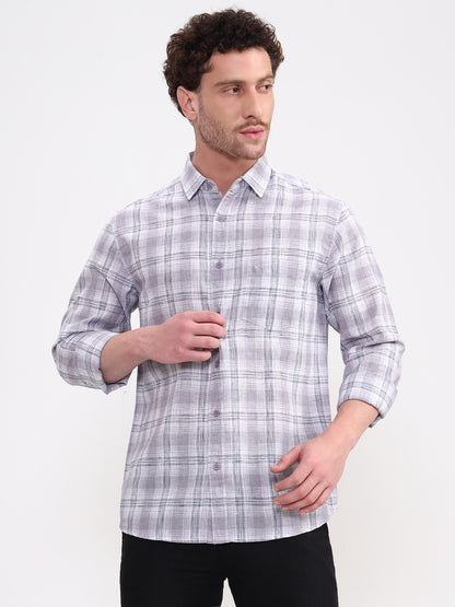 Grey Checked Slim Fit Casual Shirt | Greenfibre
