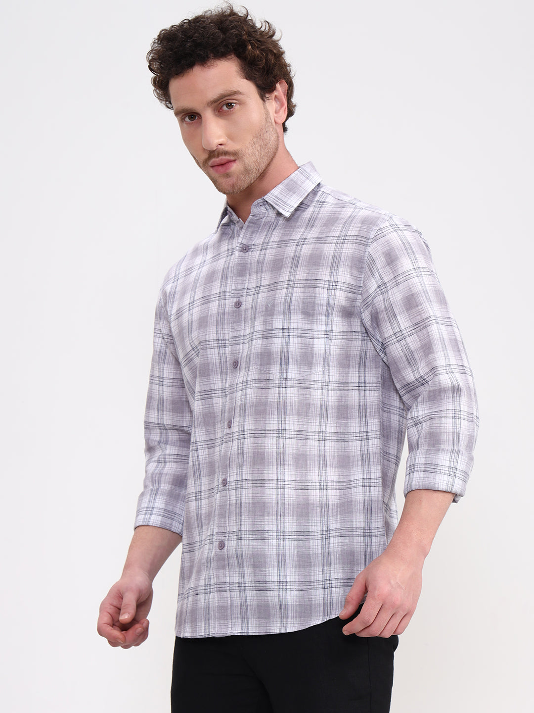 Grey Checked Slim Fit Casual Shirt | Greenfibre