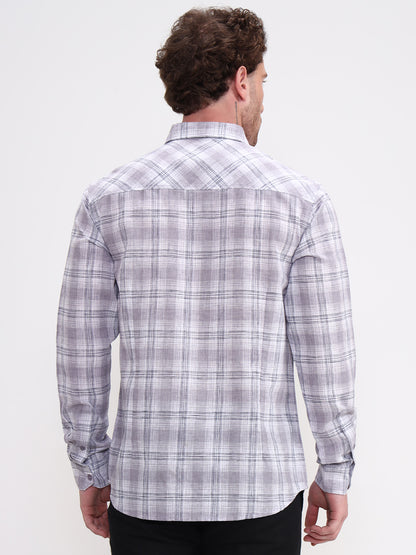 Grey Checked Slim Fit Casual Shirt | Greenfibre
