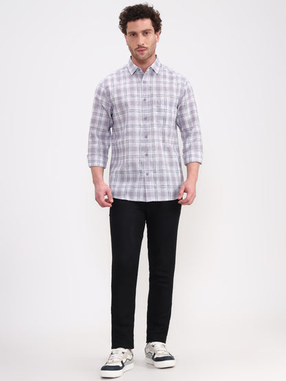 Grey Checked Slim Fit Casual Shirt | Greenfibre