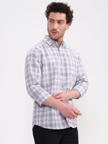 Grey Checked Slim Fit Casual Shirt | Greenfibre