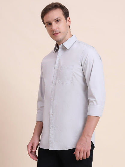 Light Grey Solid Slim Fit Casual Shirt | JadeBlue