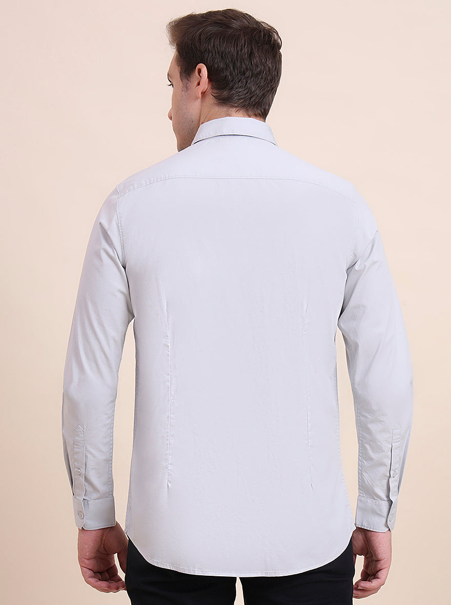 Light Grey Solid Slim Fit Casual Shirt | JadeBlue