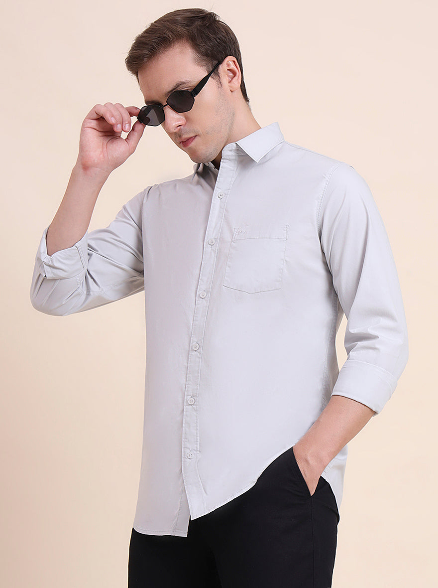 Light Grey Solid Slim Fit Casual Shirt | JadeBlue