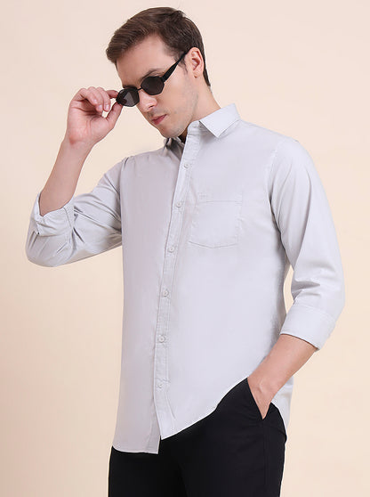 Light Grey Solid Slim Fit Casual Shirt | JadeBlue