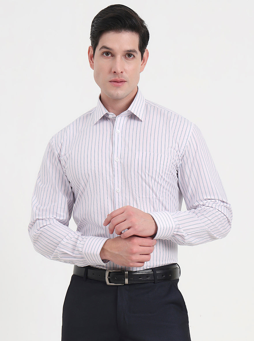 Baby Pink Striped Regular Fit Formal Shirt | JadeBlue