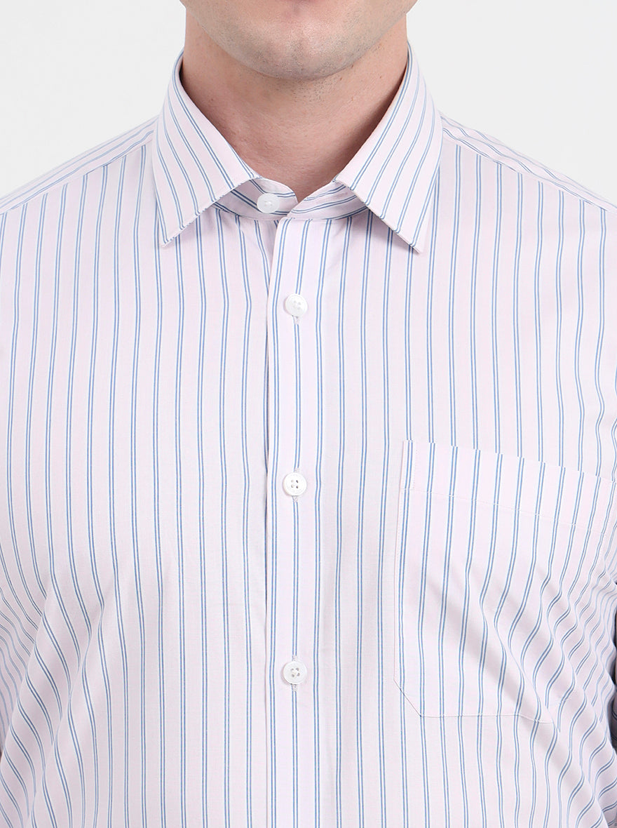 Baby Pink Striped Regular Fit Formal Shirt | JadeBlue