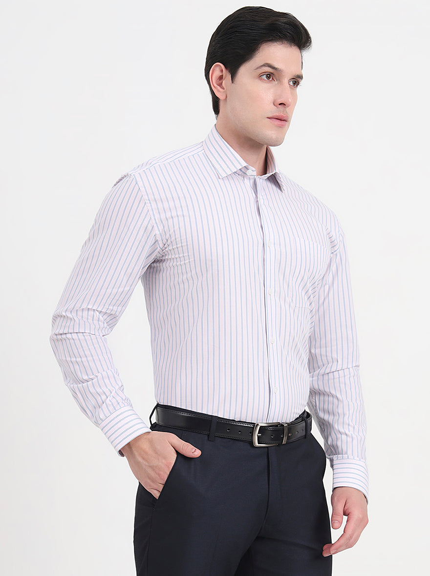 Baby Pink Striped Regular Fit Formal Shirt | JadeBlue
