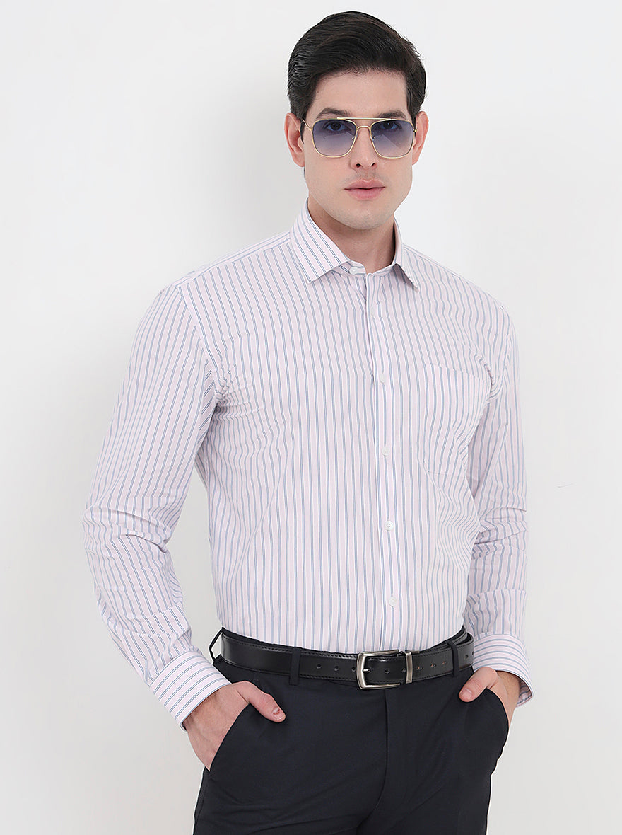 Baby Pink Striped Regular Fit Formal Shirt | JadeBlue