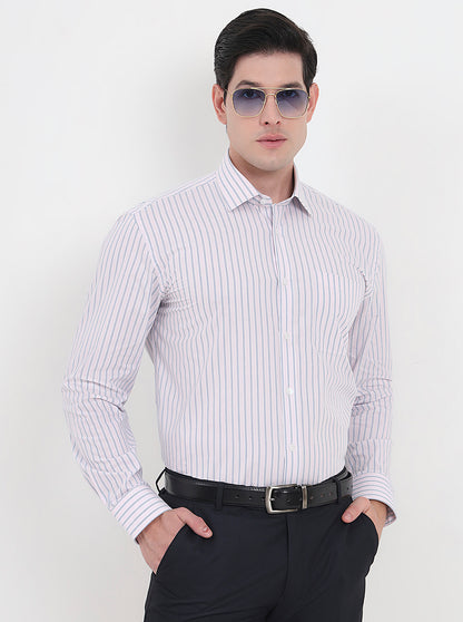 Baby Pink Striped Regular Fit Formal Shirt | JadeBlue