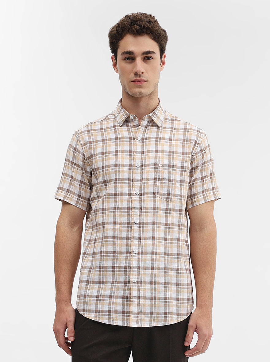 Brown Checked Slim Fit Casual Shirt | JadeBlue