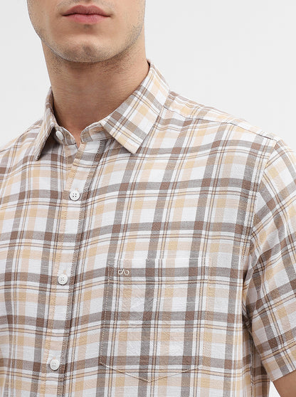 Brown Checked Slim Fit Casual Shirt | JadeBlue