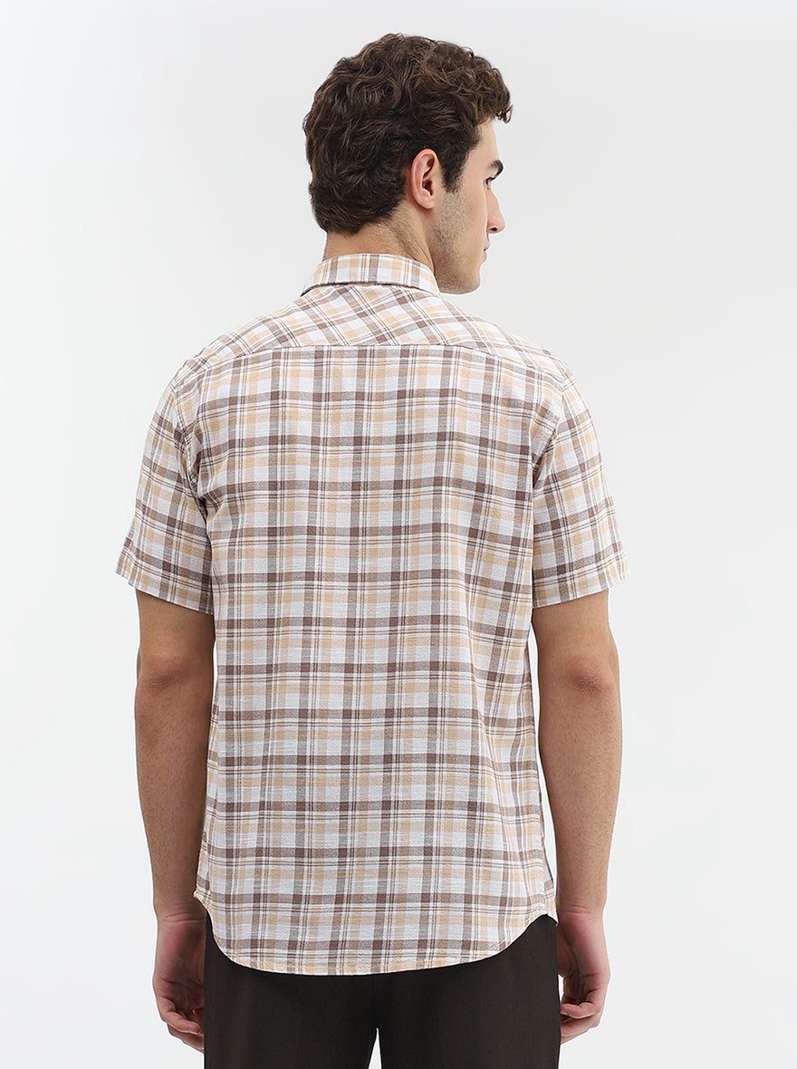 Brown Checked Slim Fit Casual Shirt | JadeBlue