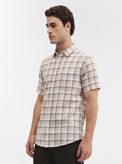 Brown Checked Slim Fit Casual Shirt | JadeBlue