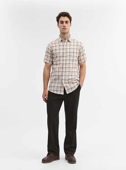 Brown Checked Slim Fit Casual Shirt | JadeBlue