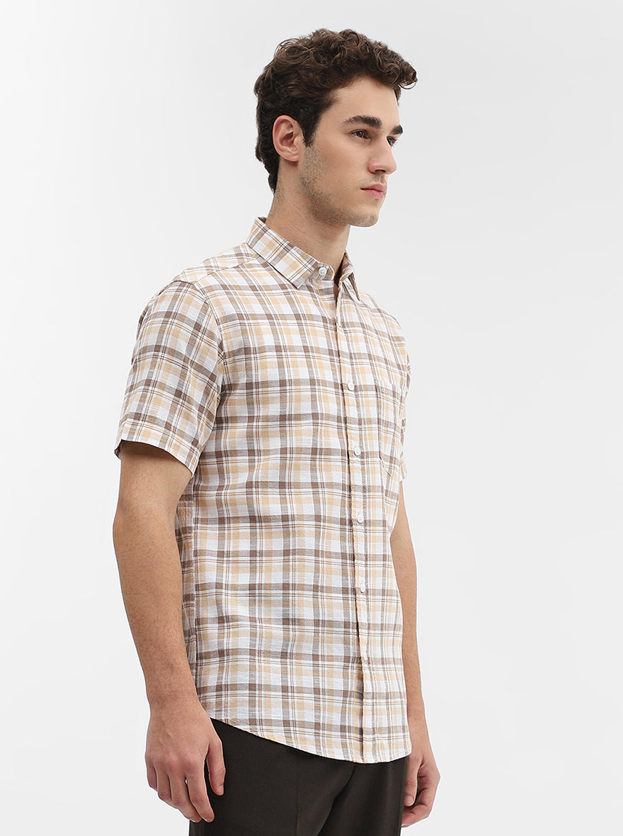 Brown Checked Slim Fit Casual Shirt | JadeBlue