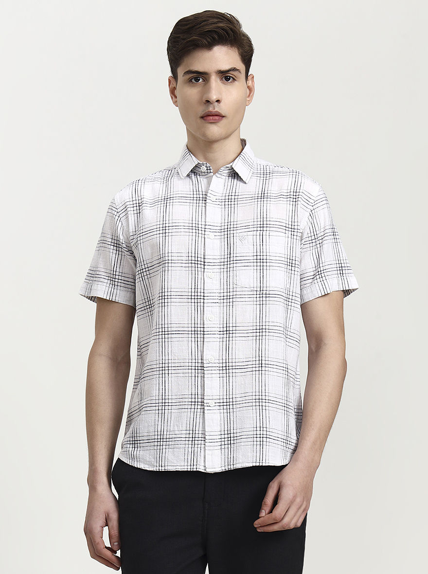 White Checked Slim Fit Casual Shirt | Greenfibre
