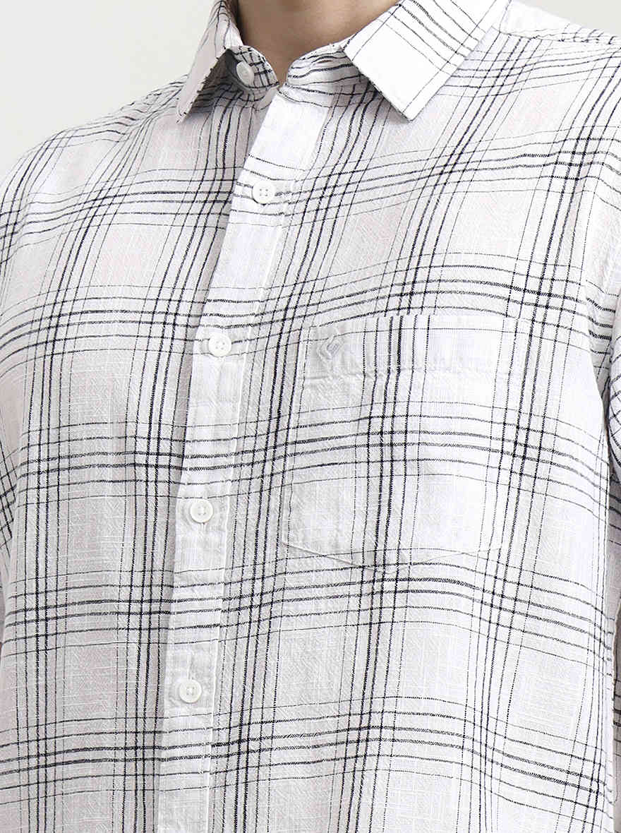 White Checked Slim Fit Casual Shirt | Greenfibre