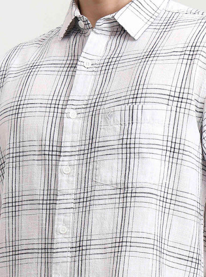 White Checked Slim Fit Casual Shirt | Greenfibre