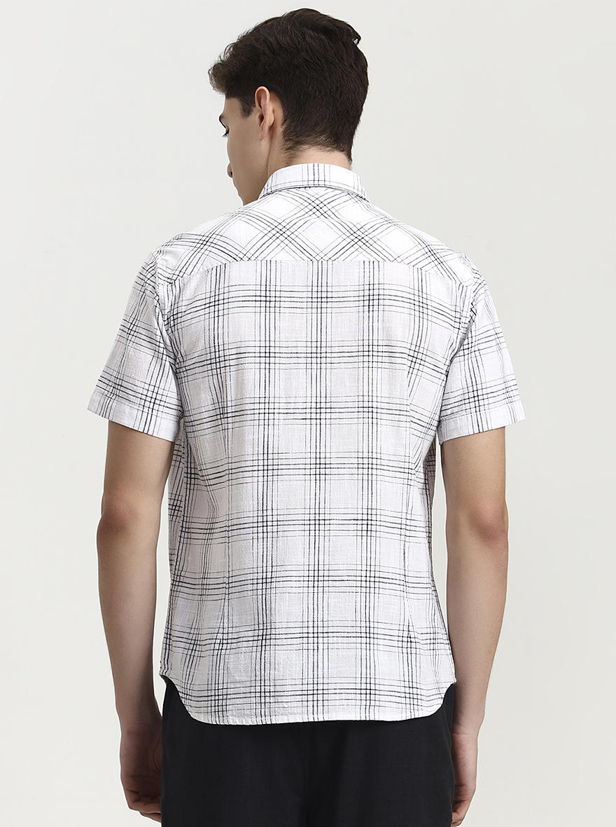 White Checked Slim Fit Casual Shirt | Greenfibre